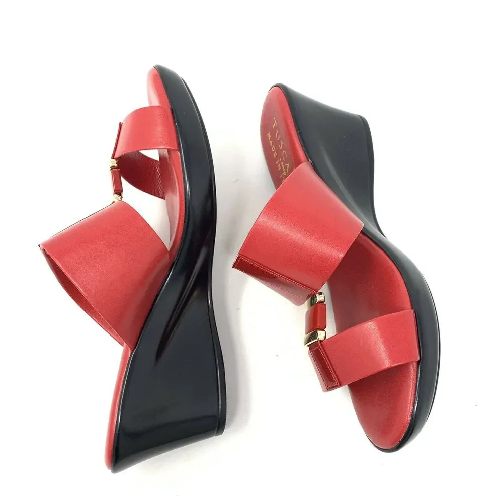 NIB Easy‎ Street Women's Benita Wedge Sandal Red Patent 7.5 X-Wide